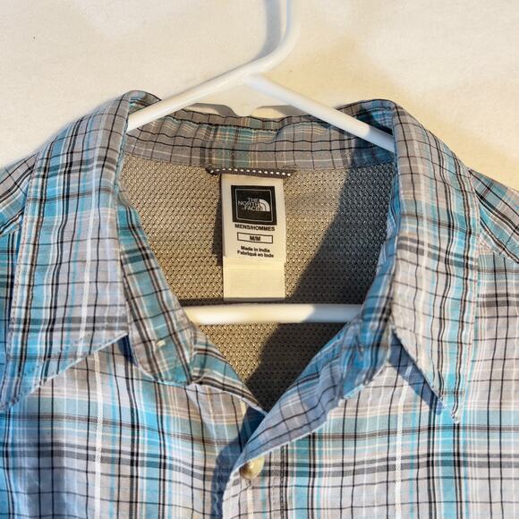 The North Face Button Shirt Men's Medium Zip Pocket "Seersucker-like" Grey Blue - Picture 6 of 13